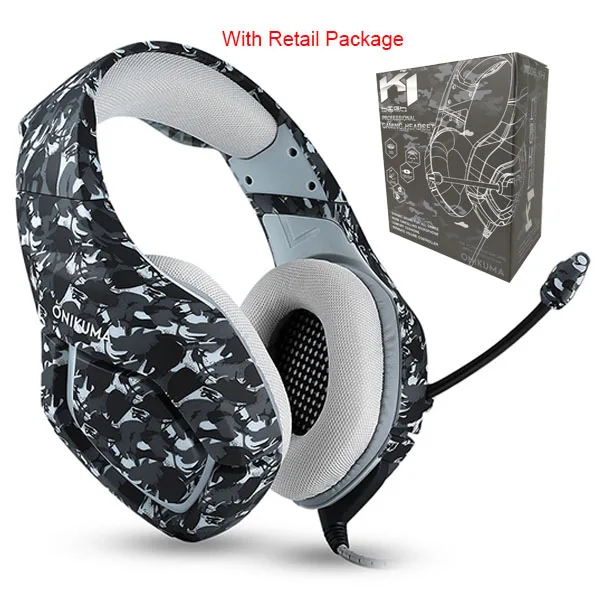 Gray Retail Package ONIKUMA K1 Casque PS4 игровая гарнитура с микрофоном камуфляжные наушники с шумоподавлением для ПК сотового телефона Xbox One ноутбук - Цвет: Gray Retail Package