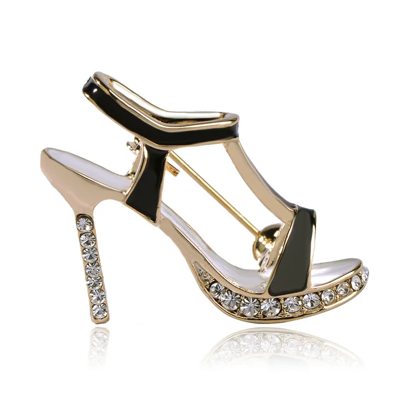 Madrry High Heel Shoes Brooches For Women Red Enamel Gold-color Crystal Brooch Pins Shoulder Scarf Dress Collar Clip Accessories | Украшения