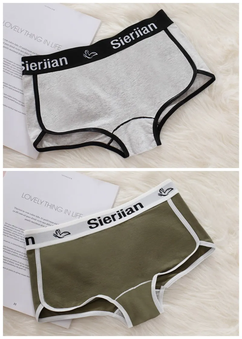 Gray Green 2PCS Fitness boyshorts women underwear cotton female Panties ladies Panty womens boxer briefs motion shorts Letter Fashion - Цвет: Gray Green