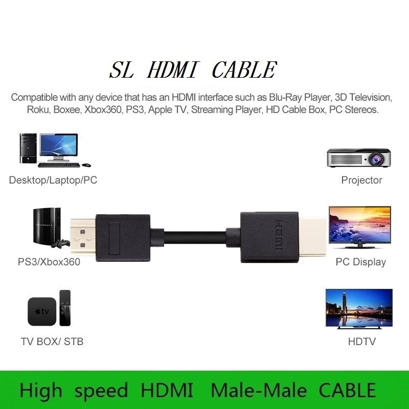 SL 1 5 м HDMI кабель 2 0 4k 3D 60FPS Папа-папа для HD TV LCD ноутбука PS3/4 проектор компьютерный |