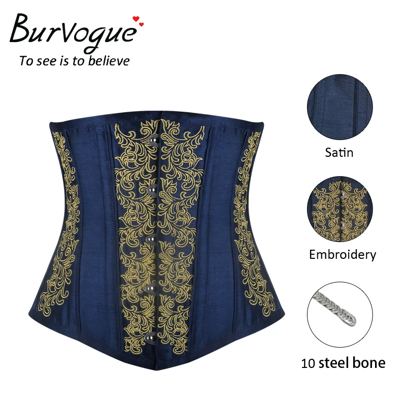 Burvogue Женский корсет под грудь атласный Стальные кости пояс готический стимпанк