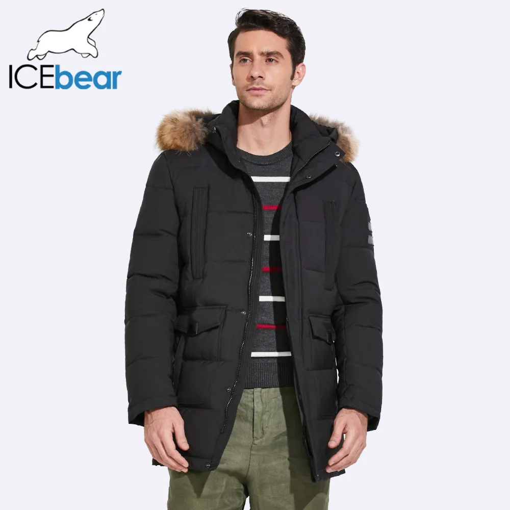 ICEbear 2019 куртка средней длины мужская зимняя Съемный воротник из меха енота и