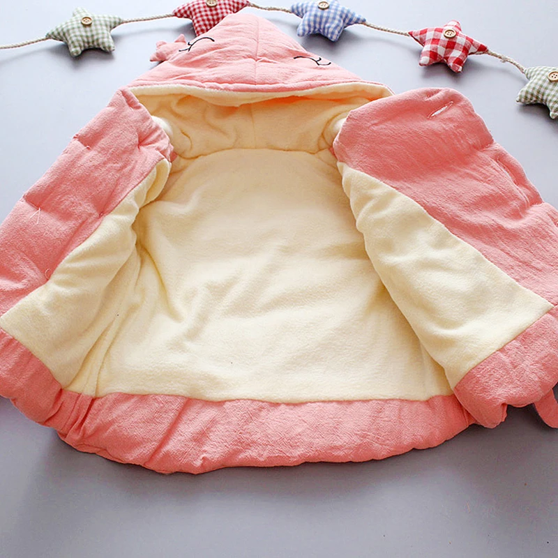 

New Baby Cartoon Thick Jackets Autumn Winter Kids Warm Hooded Children Fleece Outerwear Coat Girls Clothes 0-3 year wear