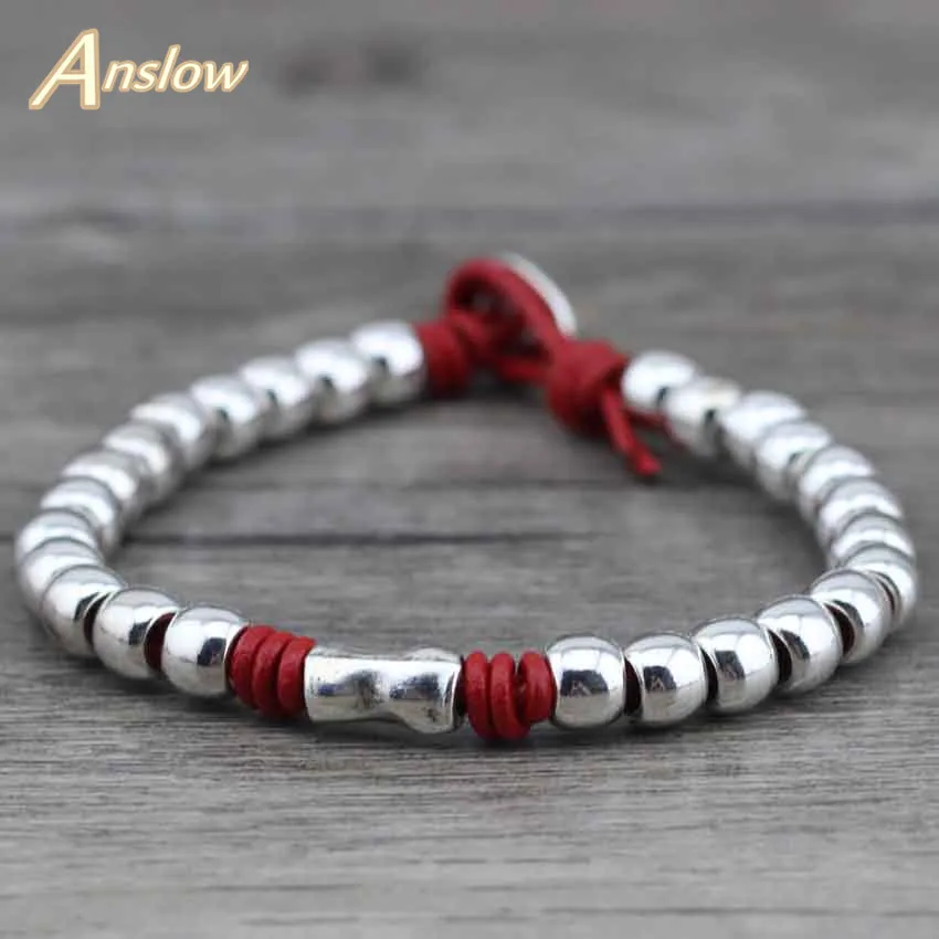 

Anslow Brand Vinatge Silver Plated Handmade Wrap Rope Women Men Child Kids Girls Boys Genuine Leather Bracelet Gift LOW0378LB