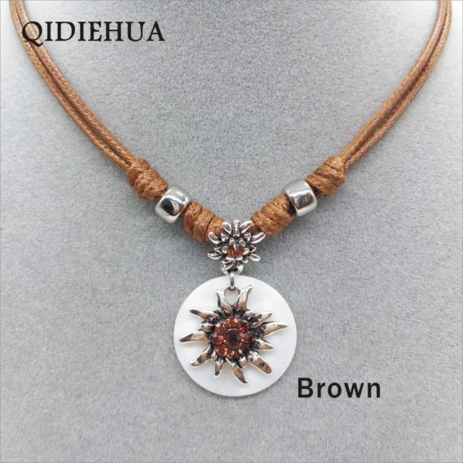 brown QIDIEHUA модное 12 цветов ожерелье Эдельвейс, натуральное ожерелье Октоберфест, ручная работа, ювелирное изделие - Окраска металла: brown