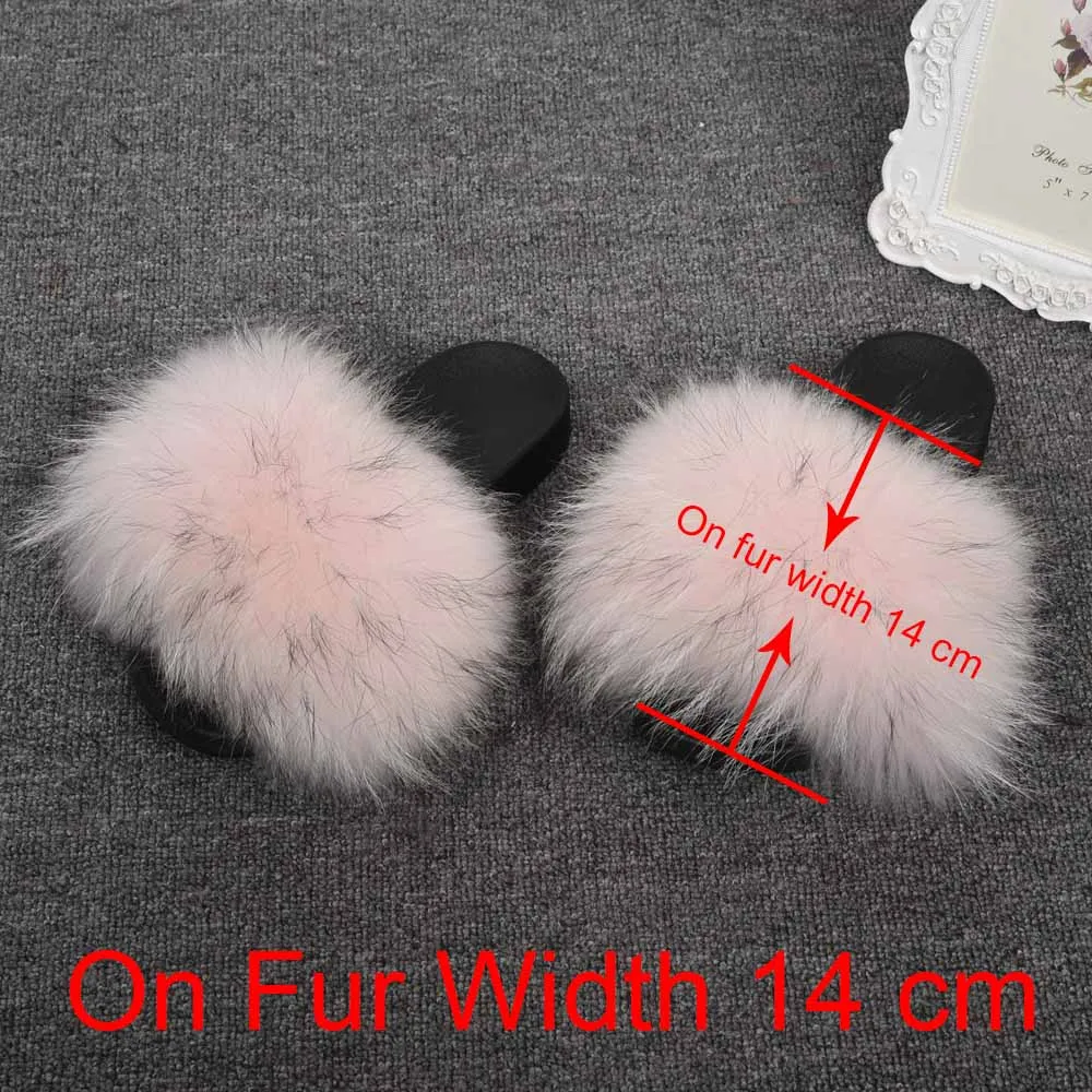 Rac Pale Pink 14cm 14 см; широкие меховые шлепанцы; Новинка; тапочки из натурального меха енота; женские Ползунки; сезон лето-осень; домашние тапочки наивысшего качества; S6047 - Цвет: Rac Pale Pink 14cm