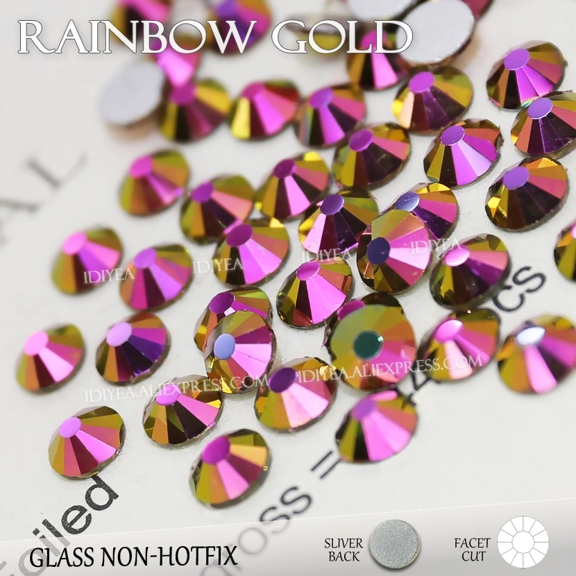 Rainbow Gold Новые цвета! ss3-ss30, все размеры, Янтарное вино, 3D Стразы для нейл-арта, для самостоятельного дизайна, Кристаллы без горячей фиксации, блестки, стразы - Цвет: Rainbow Gold