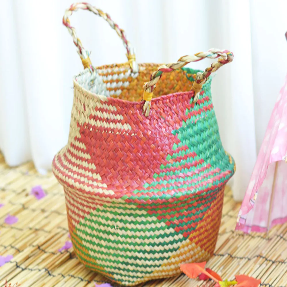 Соломенная плетеная корзина бонсай цветочный горшок складная для хранения