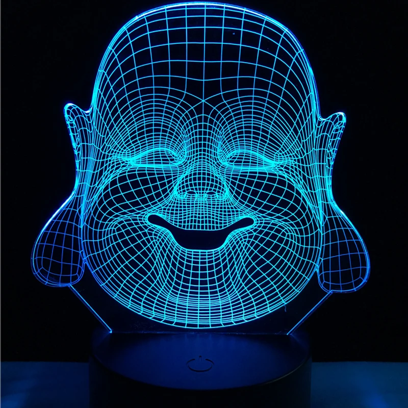 2017 улыбающаяся голова Будды 7 цветов меняющая лампа 3D USB Ночник светильник