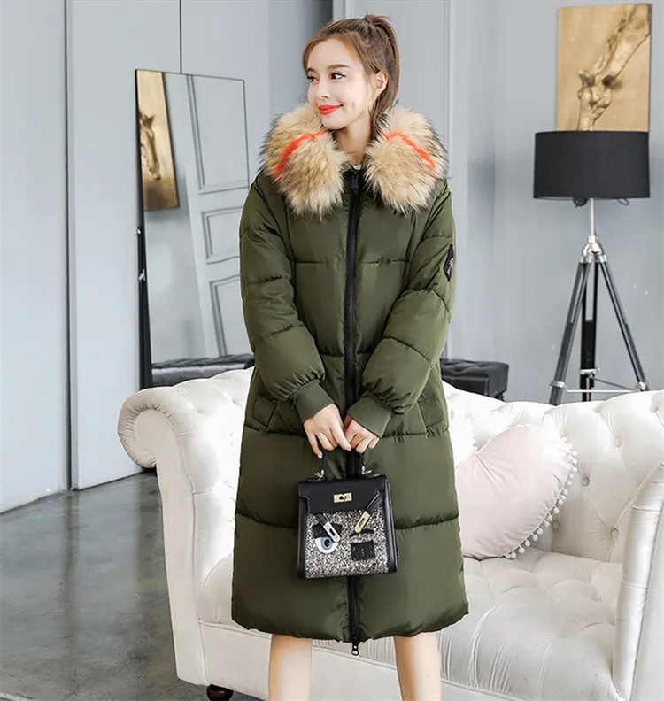 ArmyGreen Большие размеры, XL-7XL, зимние парки, женские пуховики, хлопковые куртки, меховой воротник, с капюшоном, утепленные пальто, женские длинные базовые пальто, верхняя одежда, G202 - Цвет: ArmyGreen