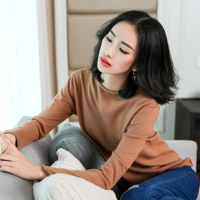 2019 New Autumn Winter Women's O-Neck Cashmere Sweater Pullover Female Slim Knitted Sweaters Fashion Wool Hedging | Женская одежда