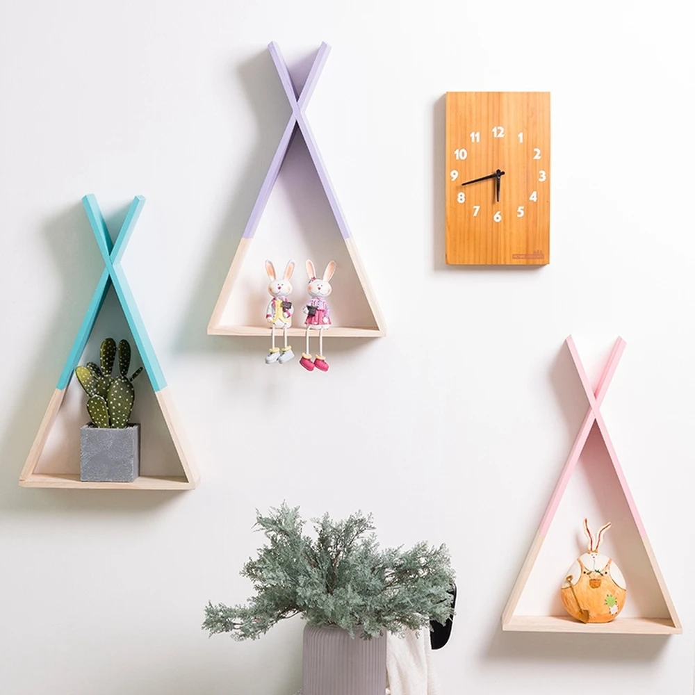 

1PCS Nordic solid wooden shelf rack home bedroom living room wall decoration wall hanging bookshelf flower rack LU620103