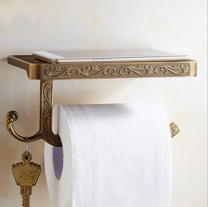 Wholesale And Retail Antique Carving Toilet Paper Roll Holder Rack with Phone Shelf Wall Mounted hook | Обустройство дома