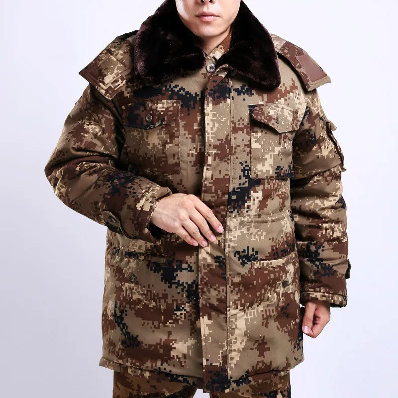Camouflage Мужская Толстая зимняя Военная Униформа пустыня камуфляжное пальто водонепроницаемый хлопок с капюшоном съемный вкладыш армейская тактическая одежда - Цвет: Camouflage