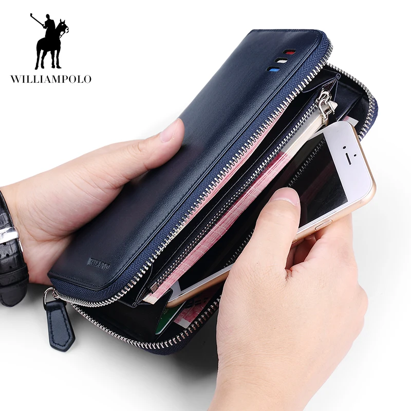 Длинные кошельки WILLIAMPOLO для мужчин бумажник из натуральной кожи на молнии с