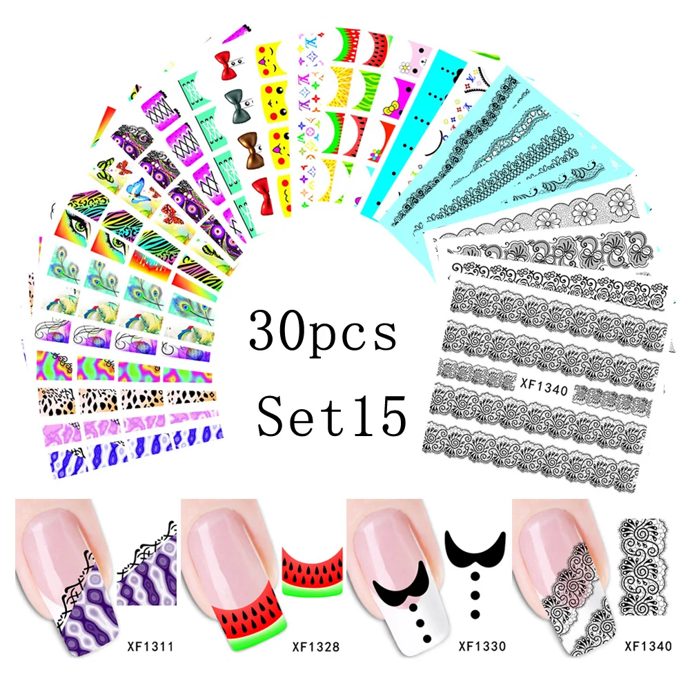SET 15 AddFavor 30 шт. наклейка на ногти Водная передача Цветочные наклейки для дизайна ногтей s татуировки наклейки для ногтей украшения маникюрные инструменты - Цвет: SET 15