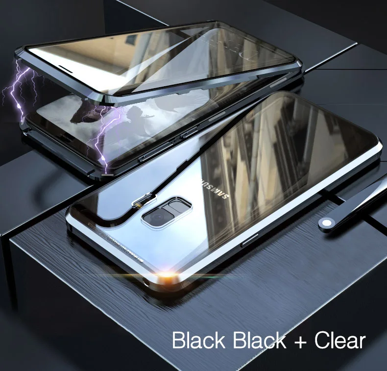 Black Black LUPHIE 360 Полный Магнитный чехол для samsung Galaxy S9 S8 Plus Note 9 передний задний стеклянный чехол для samsung Note 8 9 Магнитный чехол s - Цвет: Black Black