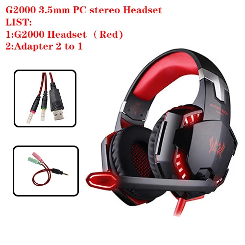 G2000 3.5MM Red KOTION каждая Вибрация наушников USB 7,1 объемный звук и 3,5 мм aux Стерео игровая гарнитура наушники подсветка для компьютерных игр - Цвет: G2000 3.5MM Red