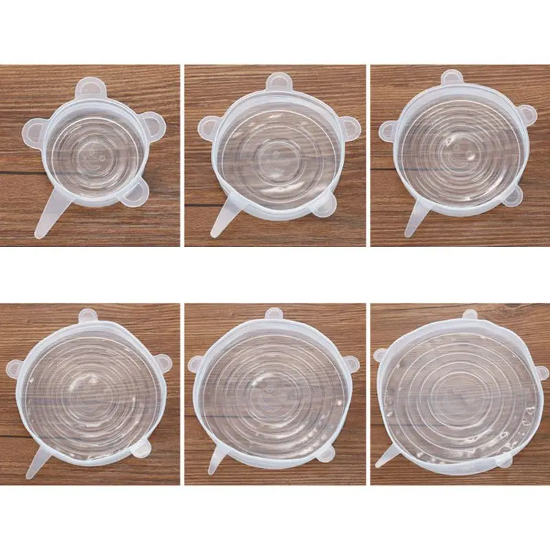 Clear 6x силиконовые крышки для хранения, 6-Pack различных размеров силиконовые эластичные крышки для чаши, банка, банка и так далее - Цвет: Clear
