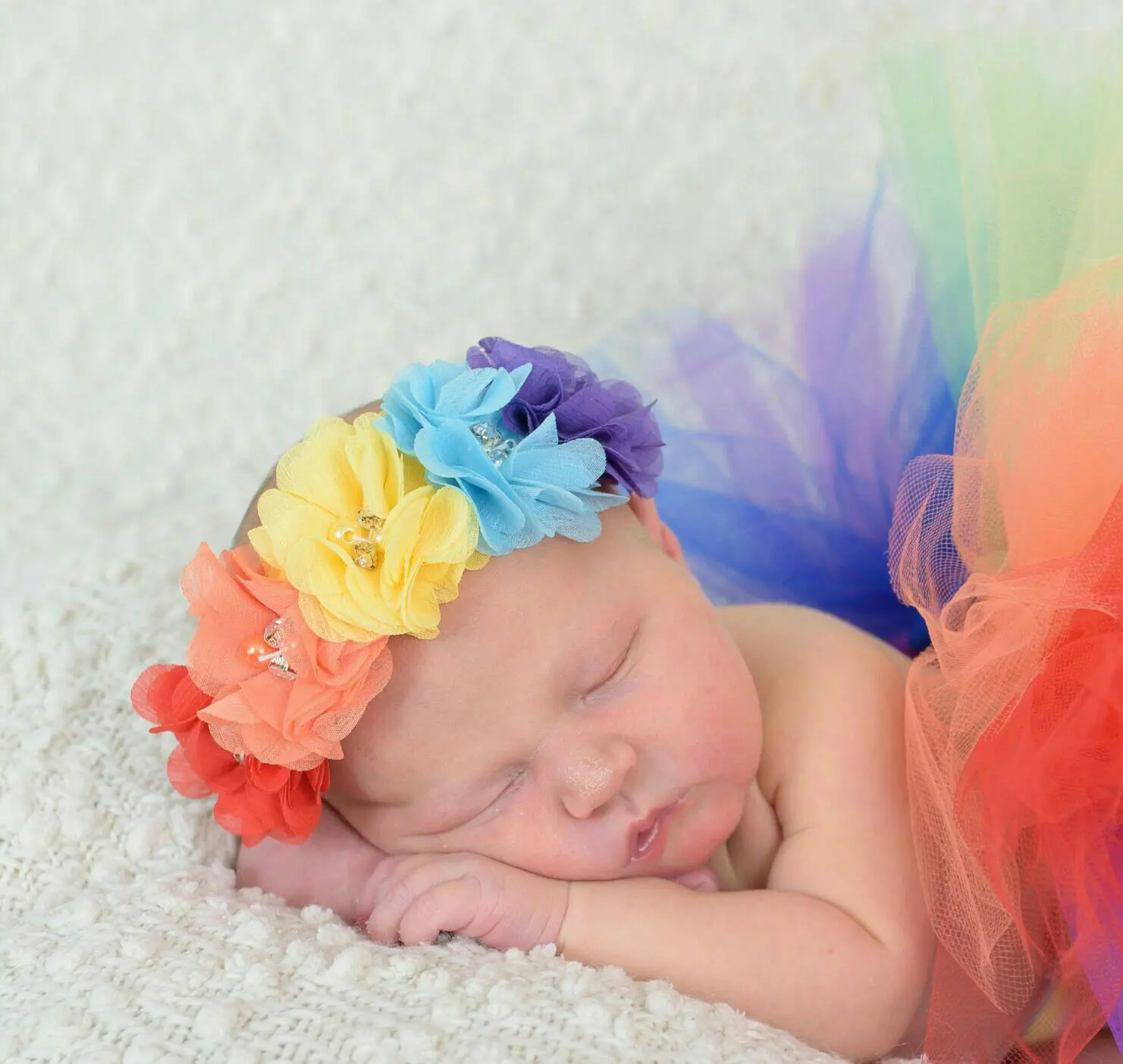 

Yundfly Rainbow Newborn Chiffon Flower Headband Colorful Elastic Kids Hair Bands Headwear Birthday Gift Photo Props