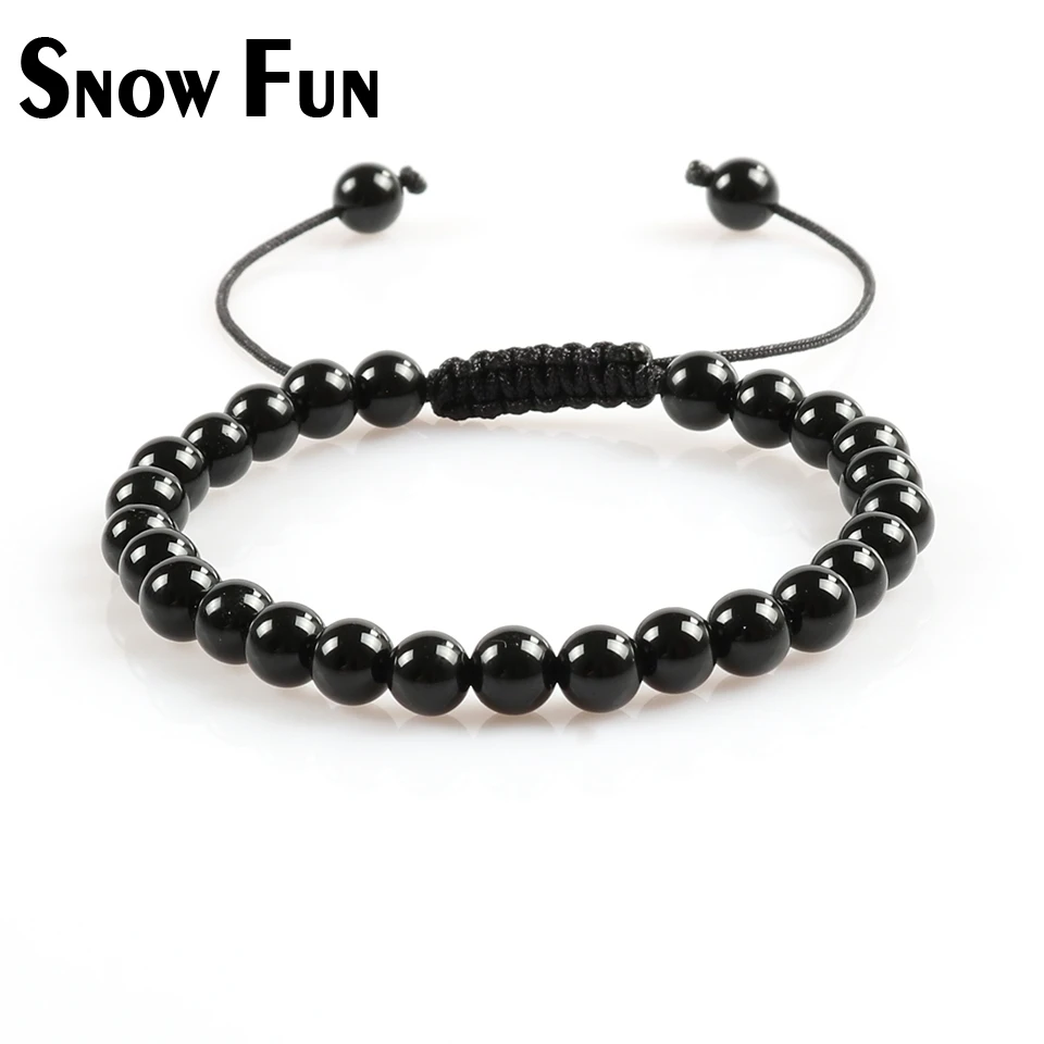 Snow Fun 6 мм черный Агат Бусы Плетеный веревочный браслет для женщин и мужчин