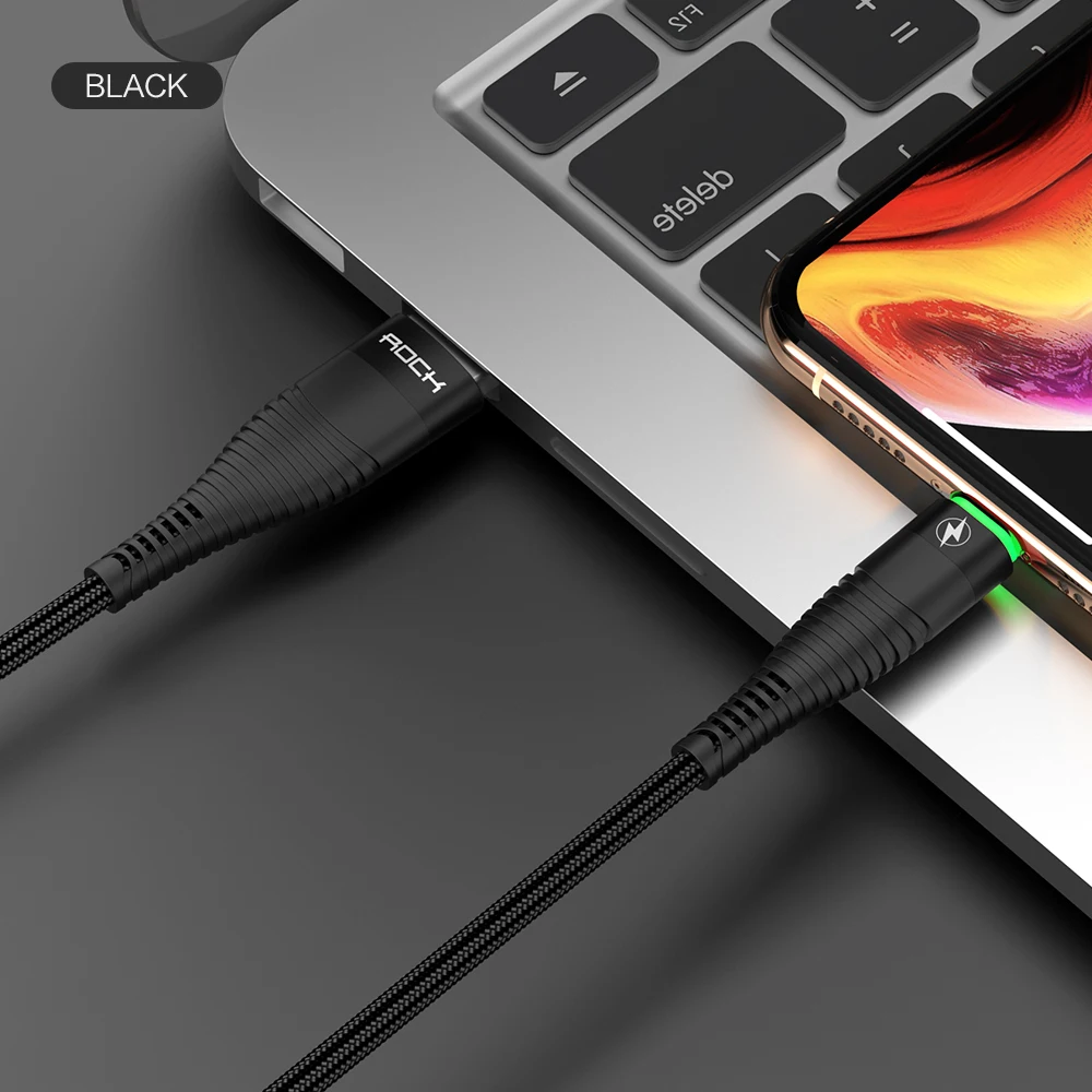 Black With LED Light ROCK Led светильник Usb кабель для iphone 5 5s 6 6s 7 8 Plus X шнур iPad Usb зарядное освещение кабель синхронизации данных передачи данных 8 Pin - Цвет: Black With LED Light