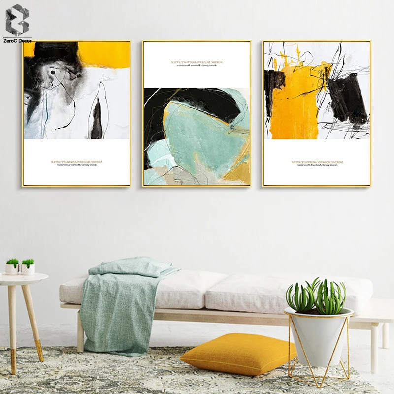 

Nordicabstract green golden canvas painting color spalsh poster and print unique decor wall art pictures for living room bedroom