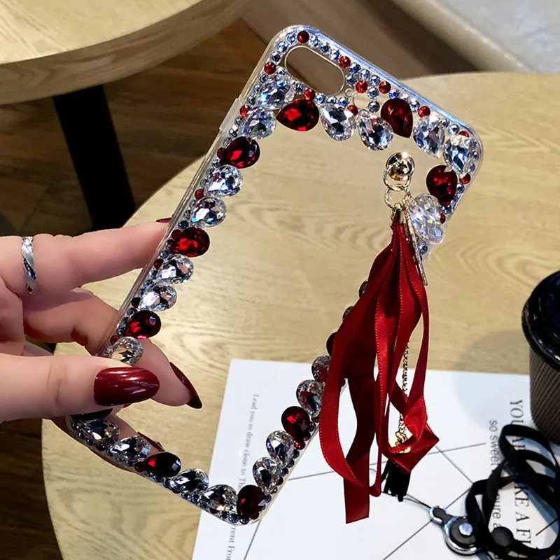 Стразы Funda для Oneplus 7 pro 7 6 6T 5 5T 7Tpro чехол 3D прозрачное стекло камень лента кисточка ручной работы Telefon Kilifi чехол для телефона