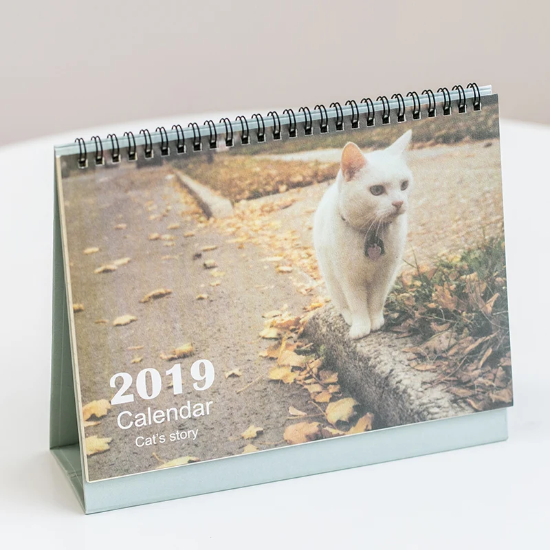 large white cat Милые кошки Настольный календарь Настольный календарь офисная поставка стоящая органайзер для бумаг планировщик расписаний принт календаря - Цвет: large white cat