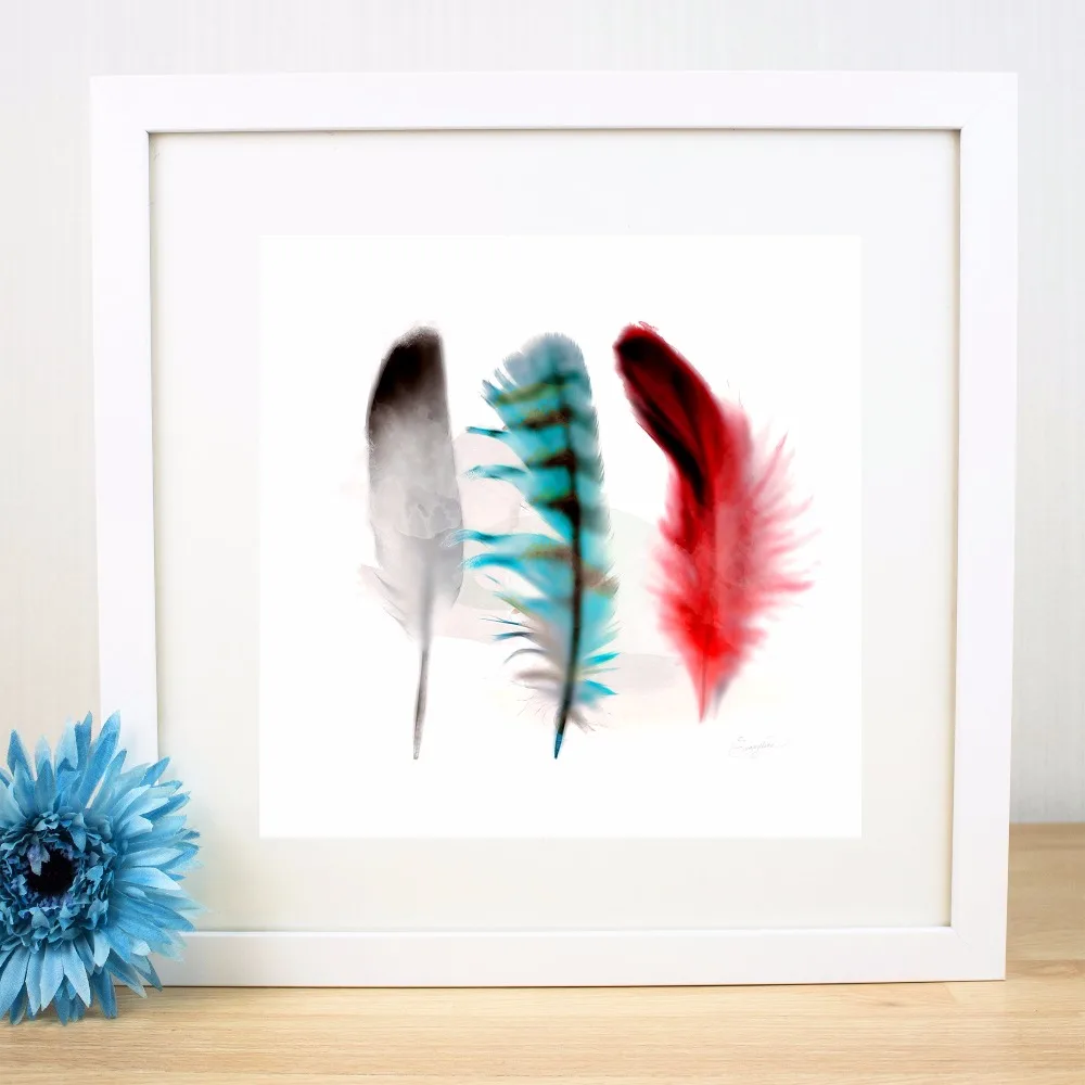 3 Панели акварельные перья холст Художественная печать Постер настенные картины