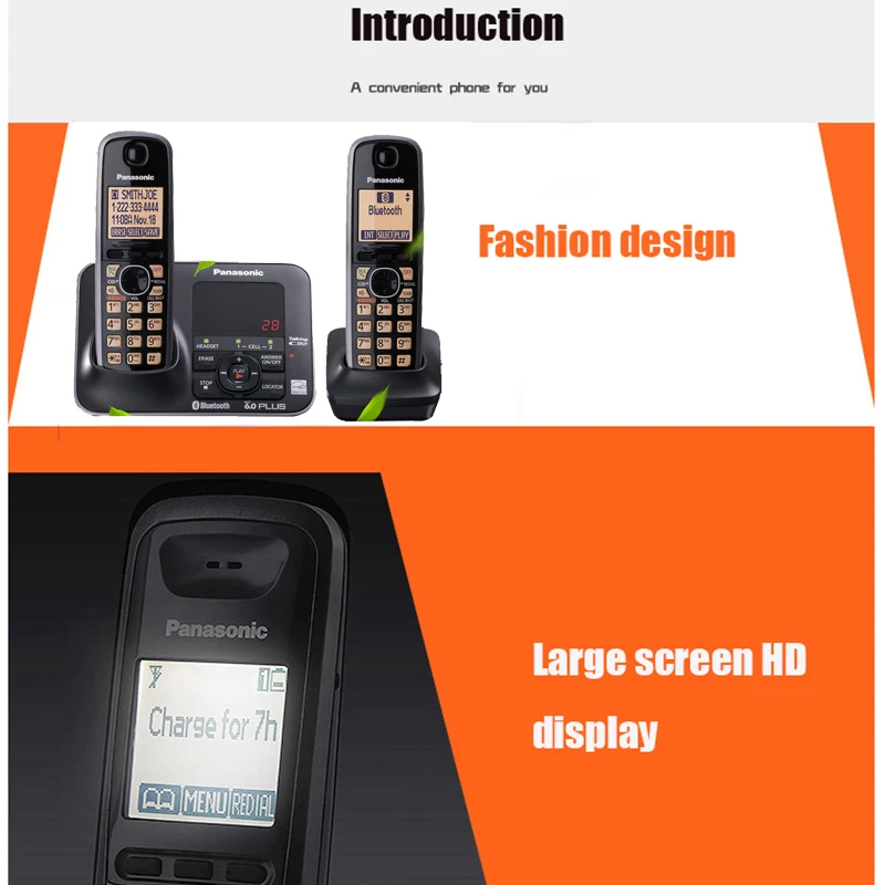 Bluetooth Fuction DECT 6,0 цифровой беспроводной стационарный телефон с системой ответа ID вызова Handfree Домашние беспроводные телефоны Черный