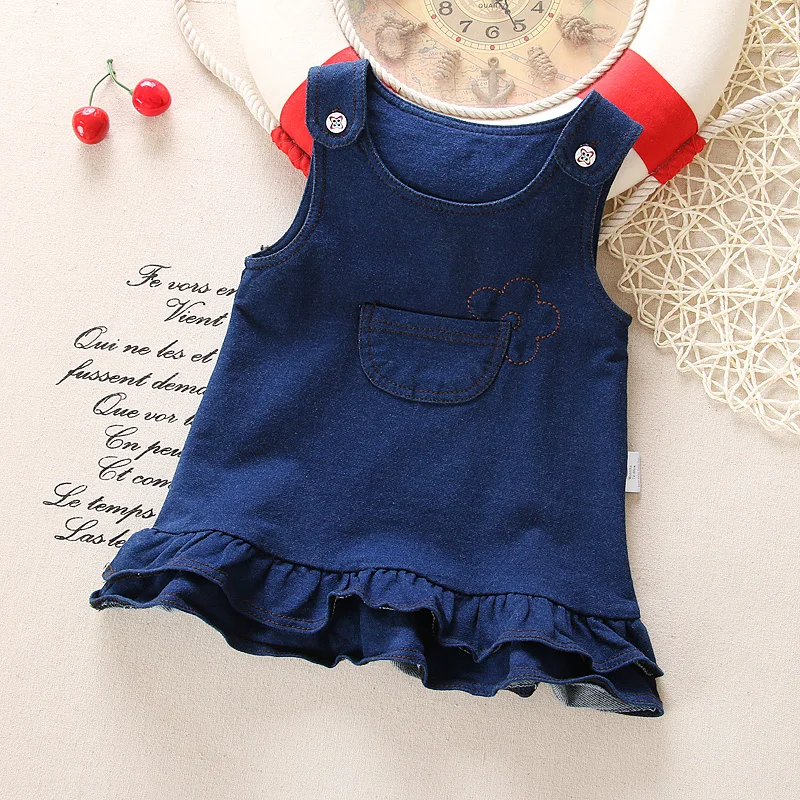 Платье на бретельках BibiCola весенне осеннее трикотажное платье из джинсовой ткани