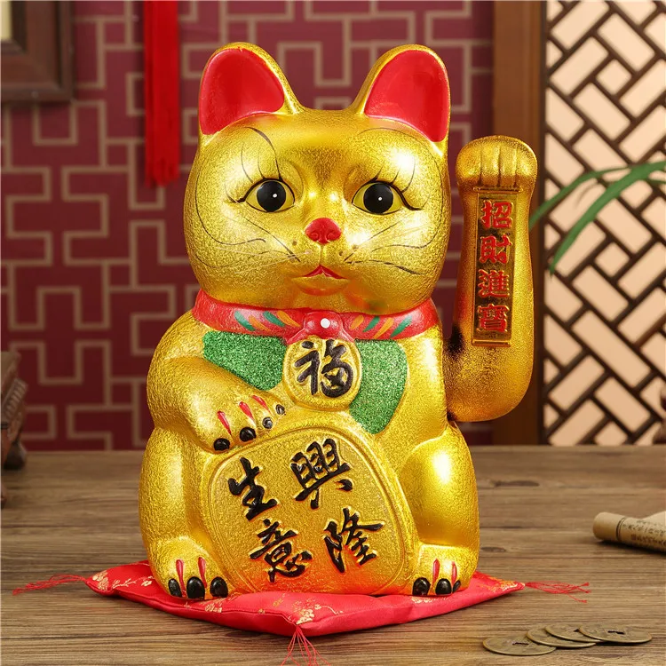 

Милые 7 дюймов золотые керамические статуэтки Lucky Cat Фен Шуй богатство украшения электрические развевающиеся руки аксессуары для украшения ...