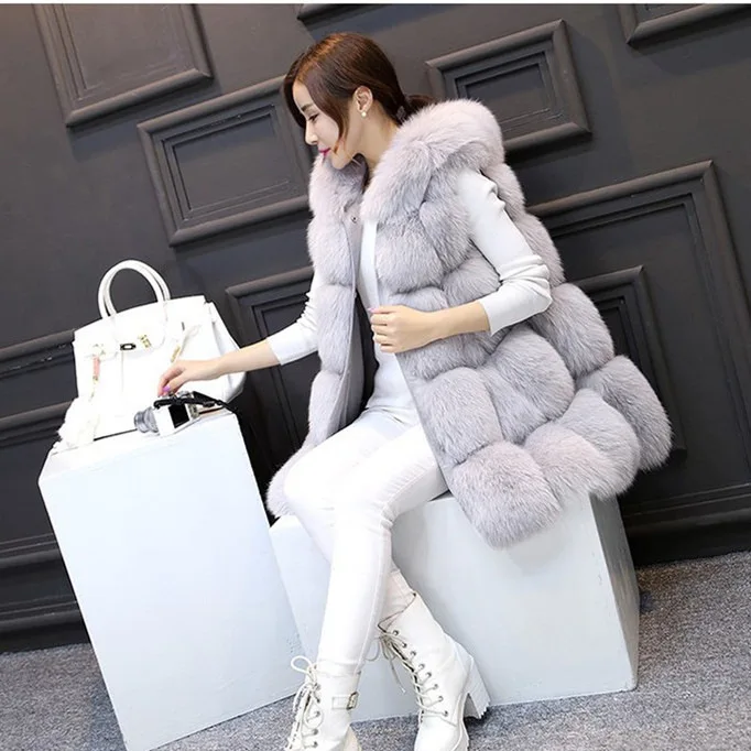 SMLXLXXL Большие размеры 2018 новые зимние женские длинный мех жилетка рукава съемный