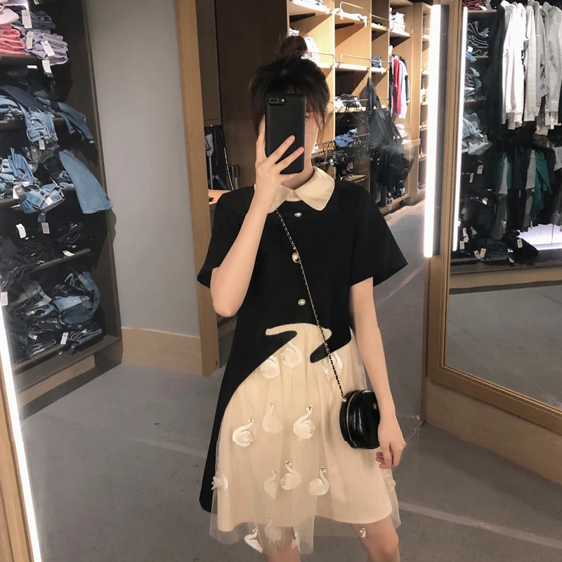 Gauze Nursing Dress Summer Postpartum Women Lactation Clothes Turn-Down Collar Chiffon Embroidery Maternity Breastfeeding | Мать и