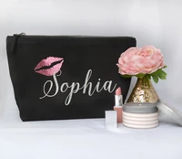 custom glitter lips names bridesmaid wedding gift make up bags makeup toiletry comestic kits unique gift for bridal party favors