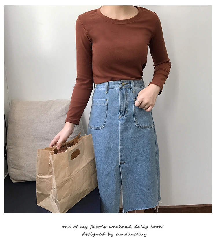 Jielur 5 Solid Color Hipster Long Sleeve Tshirt Women White O Neck Basic Tshirt Feminina Simple Korean Style Vetement Femme
