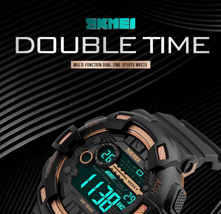 SKMEI модные спортивные часы для мужчин светодиодный дисплей двойное время 50 м водонепроницаемые часы мужские часы Relogio Masculino уличные спортивные часы