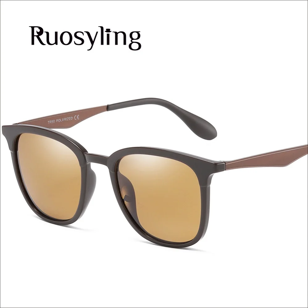 Brown Ruosyling очки для женщин мужчин Защита от солнца стекло es поляризованные Винтаж очки квадратный вождения Защита от солнца стекло es Ретро UV 400 очки солнцезащитные женские очки солнцезащитные женские - Цвет линз: Brown
