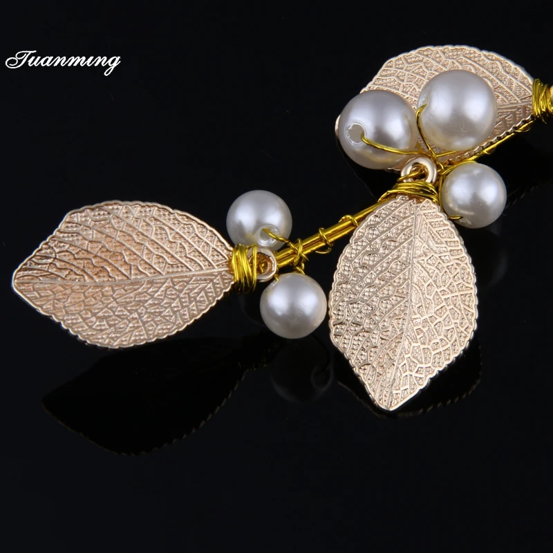 Свадебные ободки с золотыми листьями и жемчугом украшение для волос белым