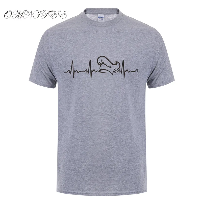 Летняя мужская футболка с принтом сердцебиение шеф повара крутая Хлопковая
