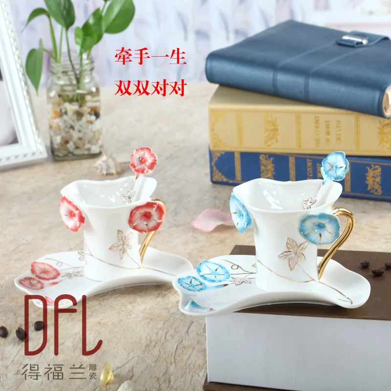 Цветные кружки эмалированные фарфоровые кофейные набор ложек для кофейного