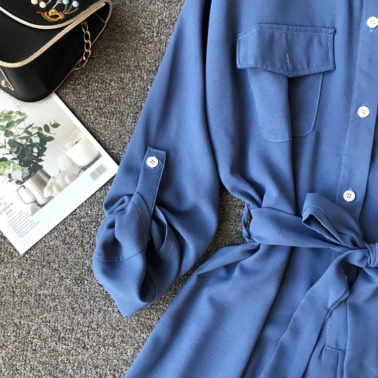 ALPHALMODA, Осенний женский однобортный комбинезон с длинными рукавами, откидной карман, высокая талия, пояс, Женский Повседневный однотонный комбинезон