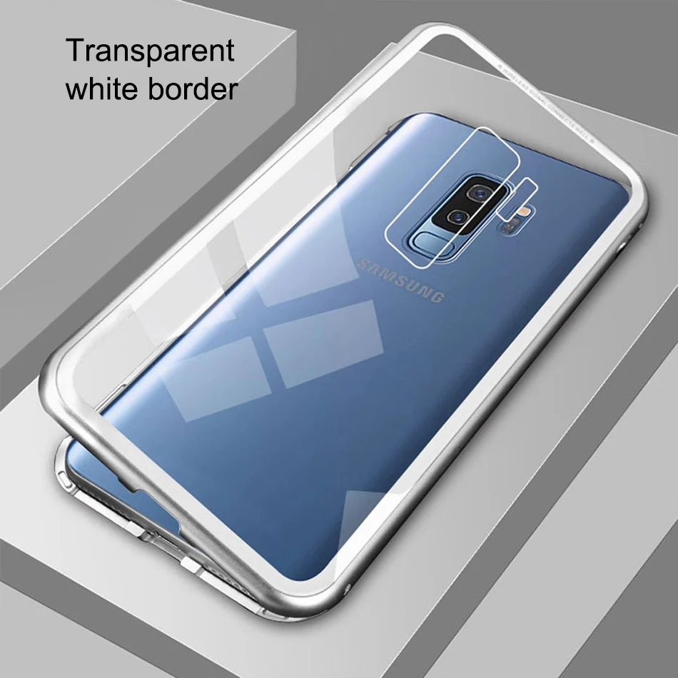 For Samsung Galaxy A7 2018 Note 9 8 S8 S9 Plus J6 J4 Cover Shell magnet Bumper coque armor Metal Magnetic Glass Case |