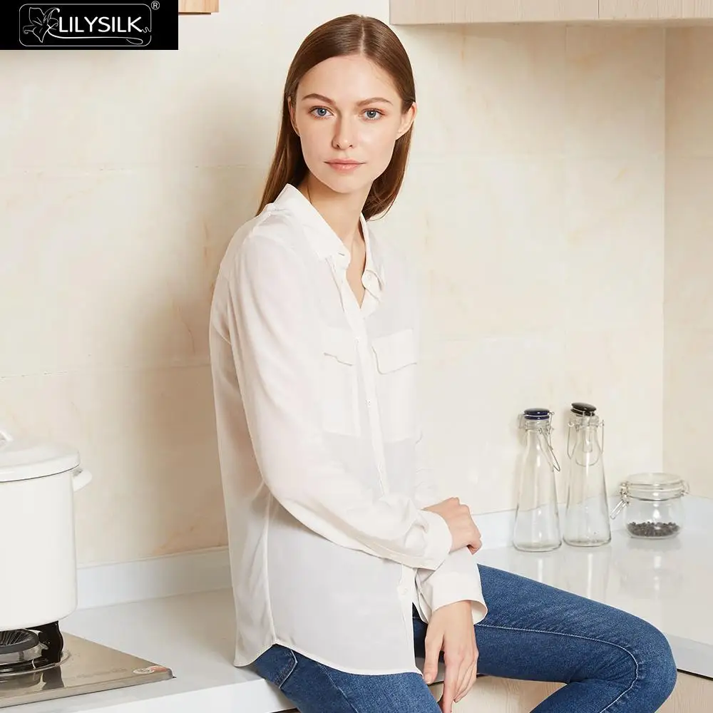 LILYSILK рубашки блузка 18 мм Для женщин Основные Box плиссированные 100% крепдешин