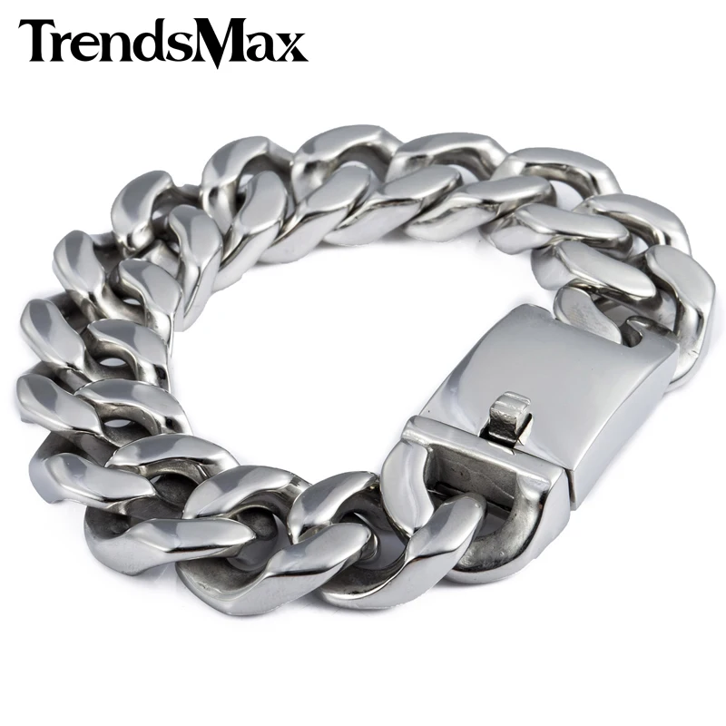 Trendsmax 19 мм полированный серебряный браслет из нержавеющей стали 316L с огранкой