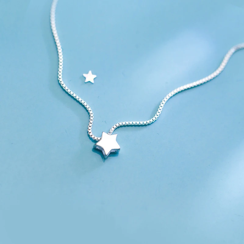 

MloveAcc 925 Sterling Silver Star Charm Pendant Necklaces for Women Fashion Jewely Small Choker Necklaces Accessories