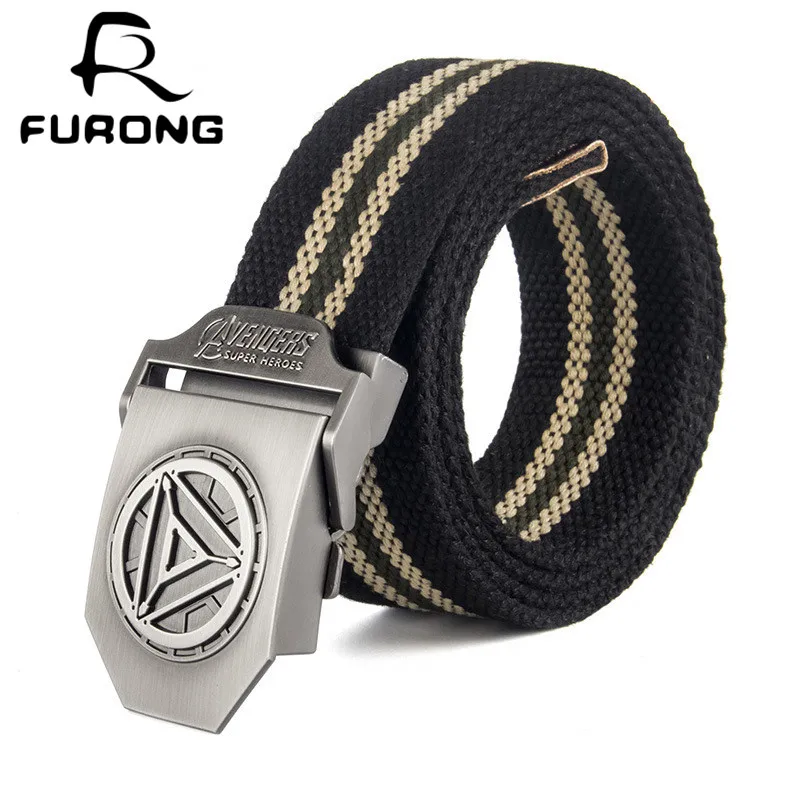 FURONG Anime Canvas Belt Men Luxury Designer Metal Button Unisex Thicken Army Military Tactical Belt For Men's Jeans R056