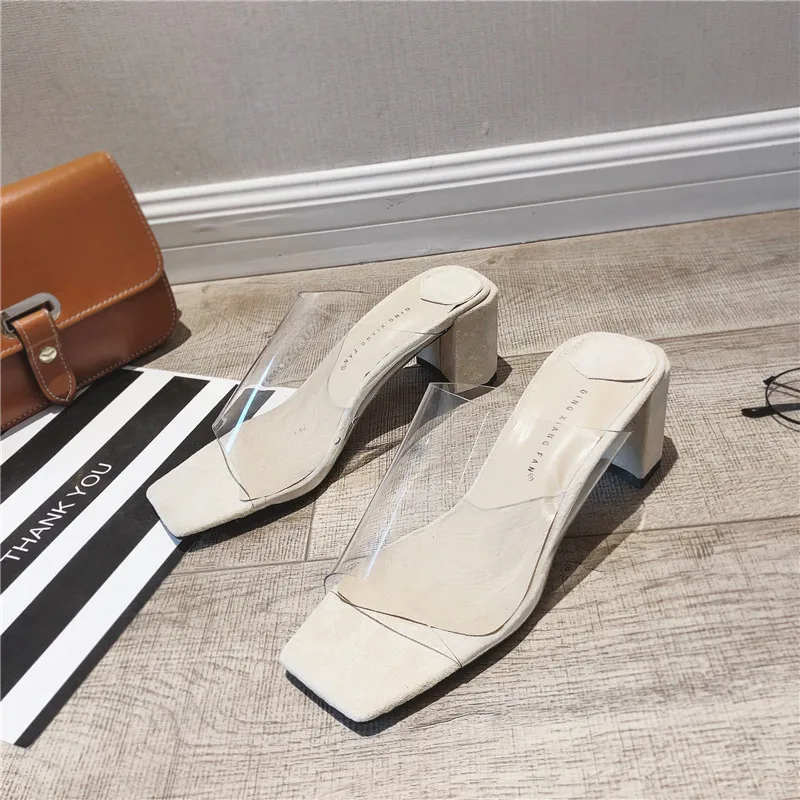 Новая летняя Прозрачная женская обувь женские шлепанцы без задника с открытым