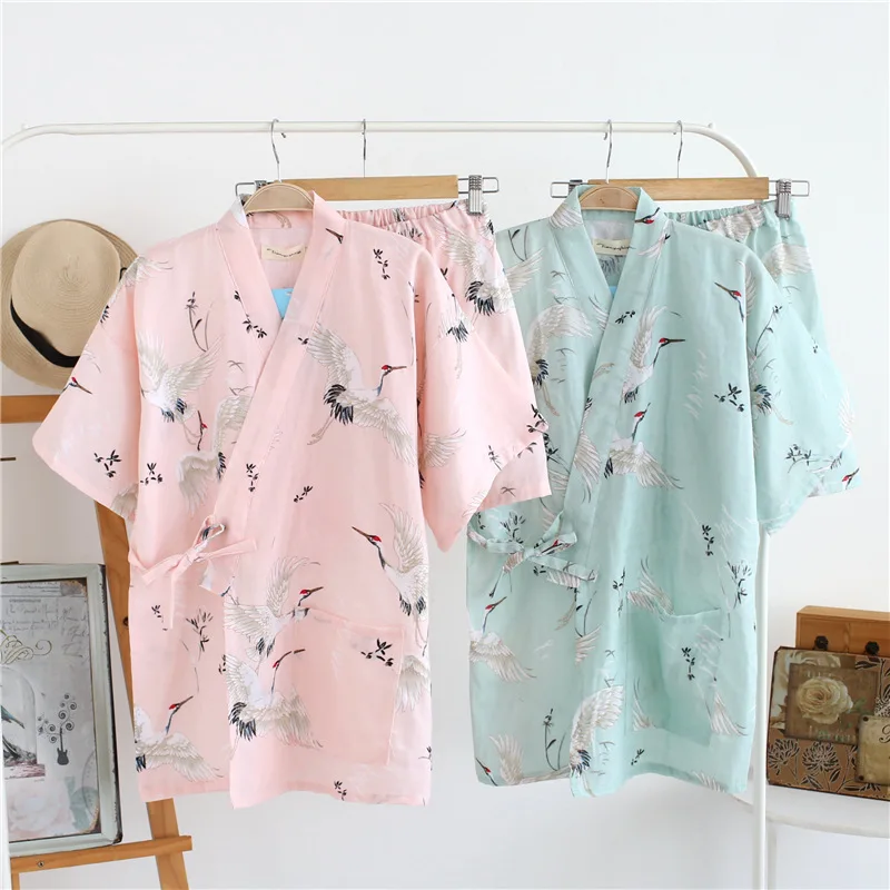 Японские юката женские пижамы кимоно брюки наборы халаты Короткие хлопковые